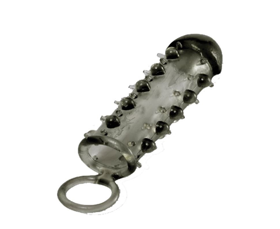 Дымчатая стимулирующая насадка с закрытой головкой SAMURAI PENIS SLEEVE BLACK - 14,5 см., фото 