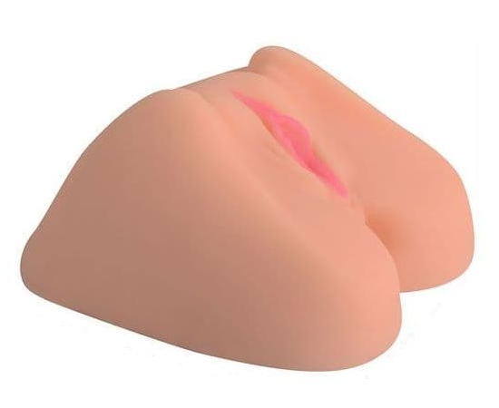 Телесная вагина с розовыми губками и двумя отверстиями, фото 
