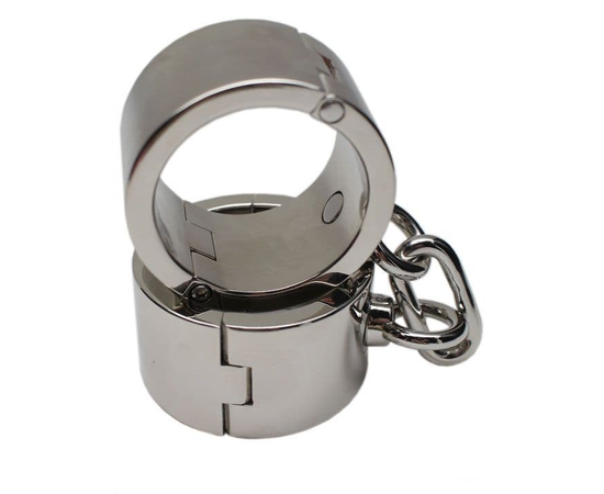 Серебристые металлические гладкие наручники, фото 