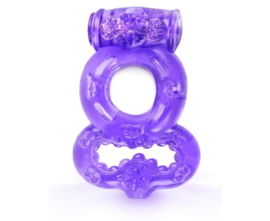 Фиолетовое эрекционное кольцо с вибрацией и подхватом мошонки, фото 