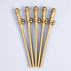 Коктейльные трубочки в виде пениса, Объем: 5 шт., Цвет: золотистый, фото 