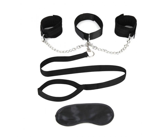 Чёрный ошейник с наручниками и поводком Collar Cuffs & Leash Set, фото 