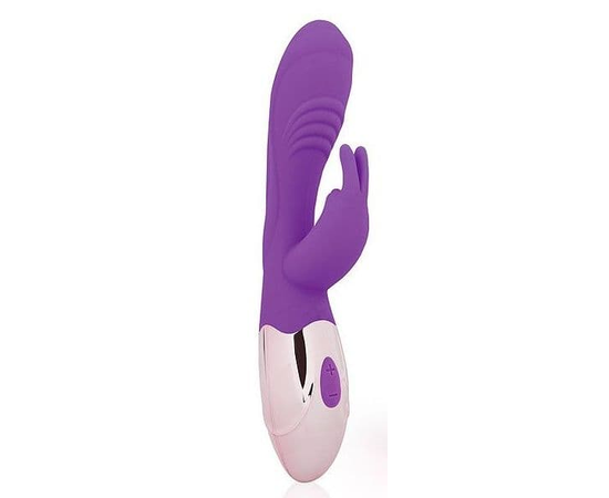 Фиолетовый вибромассажер с клиторальным зайчиком, фото 