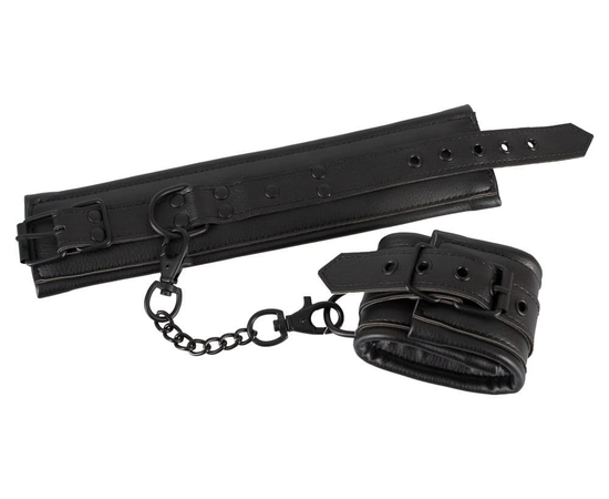 Чёрные наручники с мягкими манжетами из искусственной кожи, фото 