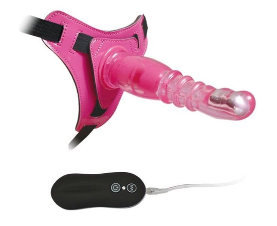 Розовый страпон на трусиках с вибрацией 10Mode Vibrations Harness-G spot Dong - 18,7 см., фото 