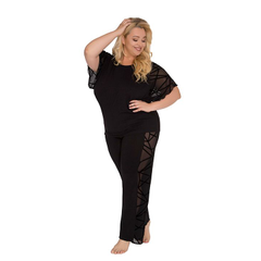 Пижамный комплект plus size из вискозного полотна, Цвет: черный, Размер: 5X, фото 