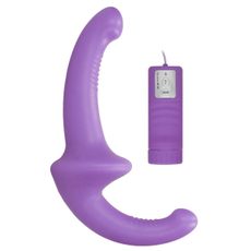Фиолетовый безремневой вибрострапон с пультом управления Vibrating Silicone Strapless Strapon, фото 