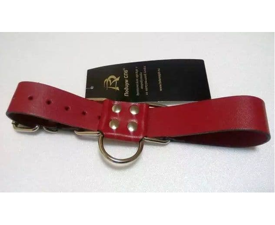 Широкие красные ременные наручники с полукольцом, фото 