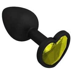 Черная силиконовая пробка с желтым кристаллом-сердцем - 8,5 см., фото 