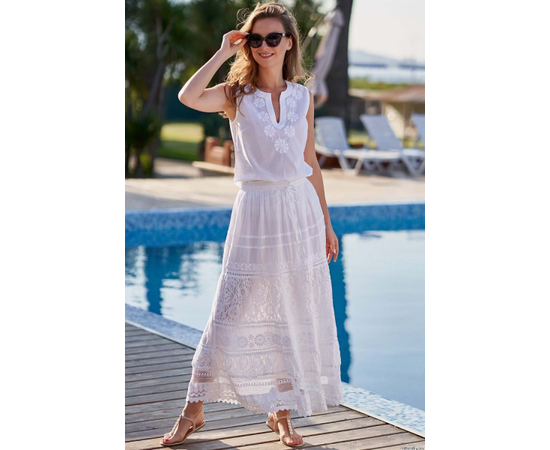 Длинная пляжная юбка с вышивкой, Цвет: белый, Размер: S, фото 