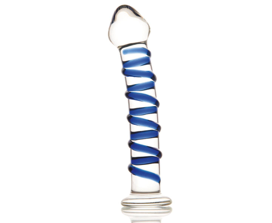 Фаллоимитатор из стекла с синей спиралью - 18 см., Цвет: прозрачный, фото 