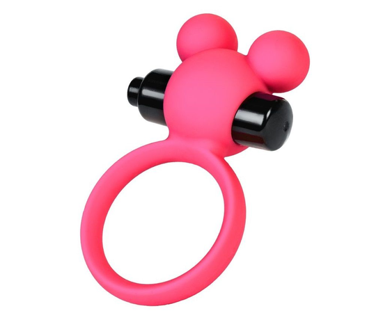 Розовое эрекционное виброкольцо на пенис с ушками, фото 