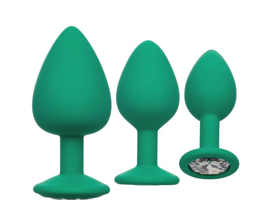 Набор из трёх зеленых анальных пробок с кристаллом Cheeky Gems, Цвет: зеленый, фото 