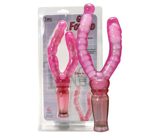 Розовый вагинально-анальный вибромассажёр Get Forked - 16,5 см., фото 