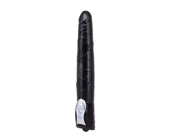 Чёрный вибромассажер Long John Realistic Thrusting Vibrator с функцией толкания - 20 см., фото 