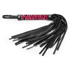Черная многохвостовая плеть с круглой розовой ручкой-зеброй - 39 см., фото 