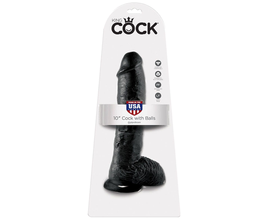 Реалистичный чёрный фаллоимитатор-гигант 10" Cock with Balls - 25,4 см., Цвет: черный, фото 