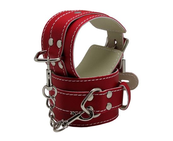Красные регулируемые наручники с фиксацией на карабинах, фото 