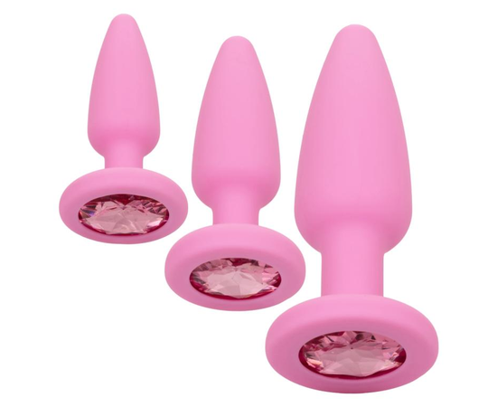 Набор из 3 розовых анальных пробок Crystal Booty Kit, Цвет: розовый, фото 