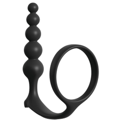 Черная анальная цепочка с эрекционным кольцом Ass-gasm Cockring Anal Beads, фото 