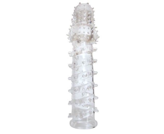 Закрытая прозрачная рельефная насадка с шипиками Crystal sleeve - 13,5 см., фото 