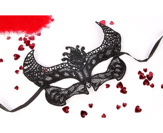 Черная ажурная текстильная маска "Мишель", Цвет: черный, фото 