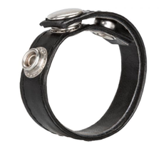 Черная кожаная утяжка для пениса Leather 3-Snap Ring, фото 