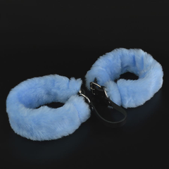 Кожаные оковы со съемной опушкой Sitabella, Цвет: черный с голубым, фото 