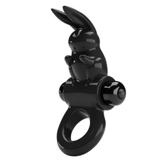 Черное эрекционное кольцо со стимулятором клитора в виде кролика Exciting ring, фото 