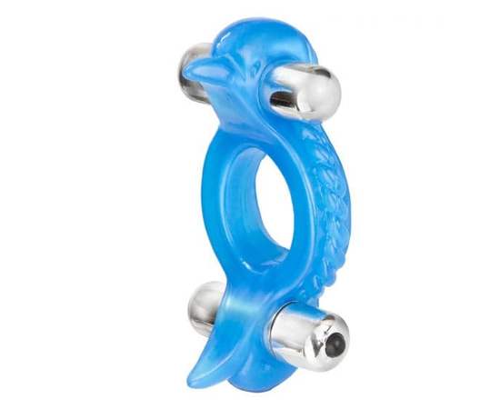 Голубое эрекционное кольцо с 2 виброэлементами Double Dolphin, фото 