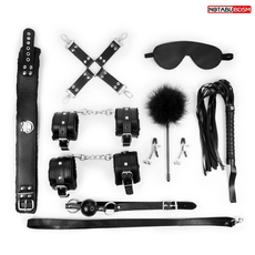 Большой набор БДСМ: маска, кляп, плётка, ошейник, наручники, оковы, верёвка, Цвет: черный, фото 