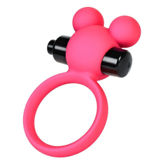 Розовое эрекционное виброкольцо на пенис с ушками, фото 
