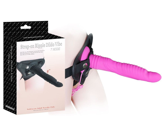 Страпон Howells 8 inch Strap-on Ripple Dildo Vibe - 21 см., Цвет: розовый, фото 