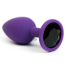 Фиолетовая анальная пробка с черным стразом - 7,6 см., фото 