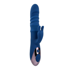 Синий вибратор-кролик The Ringer с функцией поступательных движений - 23,8 см., фото 