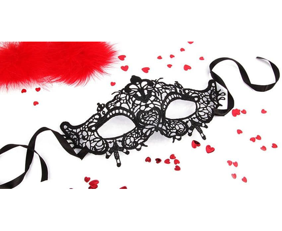 Черная ажурная текстильная маска "Памелла", Цвет: черный, фото 