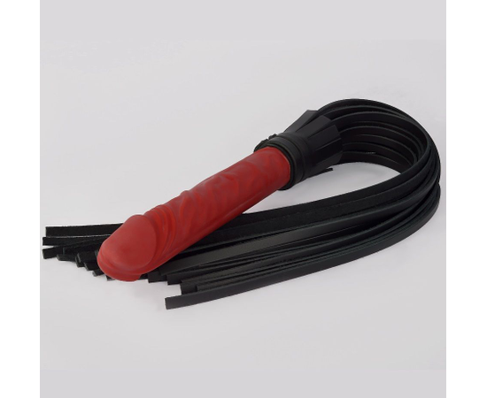 Черная плеть с красной ручкой-фаллоимитатором - 65 см., фото 