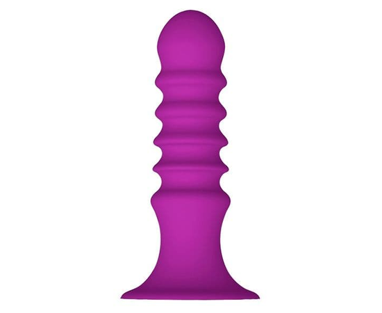 Фиолетовый ребристый анальный стимулятор RIBBED PLUG - 13,5 см., фото 