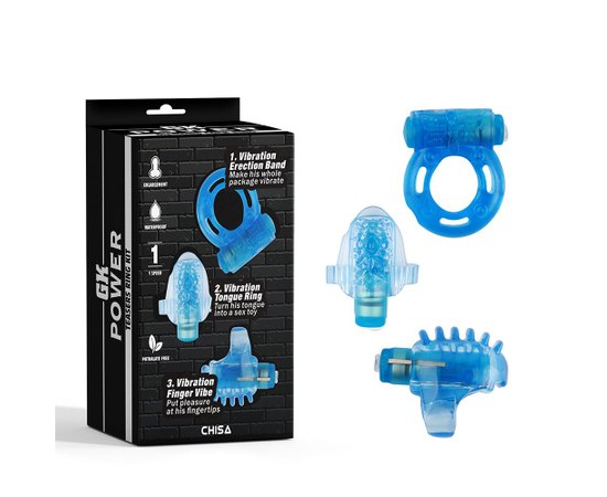 Набор эрекционных виброколец Chisa Teasers Ring Kit, Цвет: синий, фото 