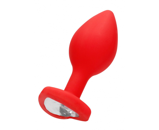 Анальная пробка с прозрачным стразом Diamond Heart Butt Plug - 7,3 см., Цвет: красный, фото 