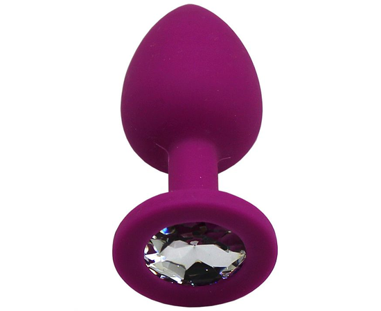 Пурпурная анальная пробка с фиолетовым кристаллом - 7,4 см., фото 