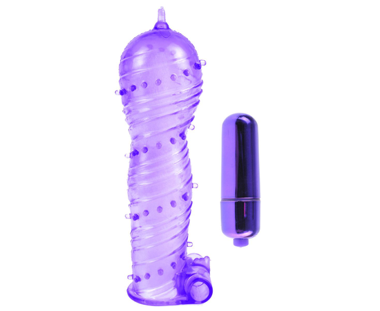 Фиолетовая вибронасадка Textured Sleeve & Bullet - 14 см., фото 