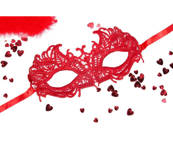 Красная ажурная текстильная маска "Андреа", Цвет: красный, фото 