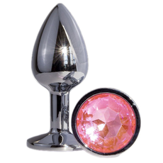Металлическая анальная пробка с красным кристаллом - 7 см., Цвет: серебристый, Дополнительный цвет: Розовый, фото 