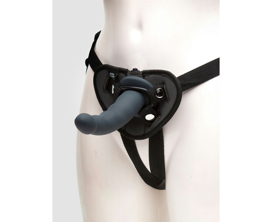 Черный страпон с вибрацией Feel It Baby Strap-On Harness Kit - 17,8 см., фото 
