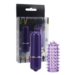 Фиолетовый мини-вибратор с насадкой Powerful Mini Massager - 5 см., фото 