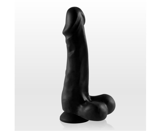 Чёрный фаллоимитатор с пышной мошонкой и присоской - 18,5 см., фото 