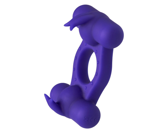 Фиолетовое эрекционное виброкольцо с двумя моторами Silicone Rechargeable Triple Orgasm Enhancer, фото 