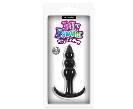 Чёрная анальная пробка Jelly Rancher T-Plug Ripple - 10,9 см., фото 