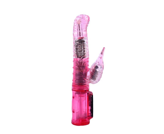 Розовый вибратор с подвижной головкой в пупырышках - 21 см., фото 